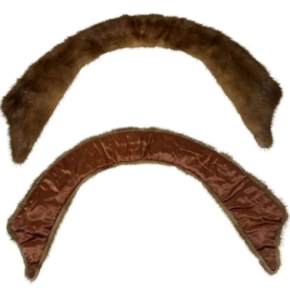 Vintage Genuine Fur Collar Stole Bundle Brown Soft Satin Lined Set